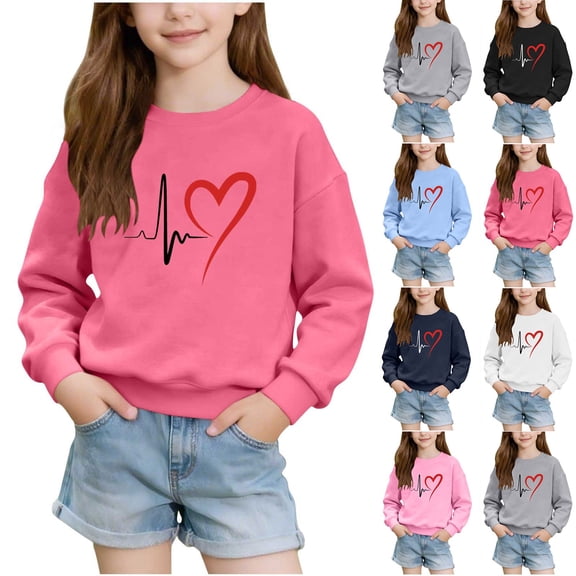 Asxite Toddler Tops Long Sleeve Fleece Sweatshirt Casual Loose Heart Print Fall Winter 1-13 Y
