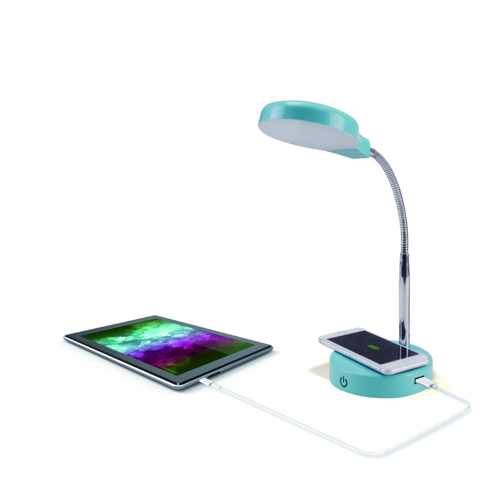 Mainstays LED Desk Lamp with Qi Wireless Charging and USB Port, Mint