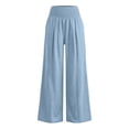 thumbnail image 4 of Wide Leg Casual Pants for Women Elastic High Waisted Regular Fits Long Pants with Pockets Summer Loose Vacation Pants ,Light Blue,S, 4 of 5