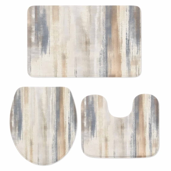Abstract Beige Bathroom Rugs Set Blue Gradient Mottled Texture Modern Art Non Slip Absorbent Soft Bath Mats 3 Piece Set with Bathroom Rug, U-Shaped Floor Mat, Toilet Seat Cover Small Size