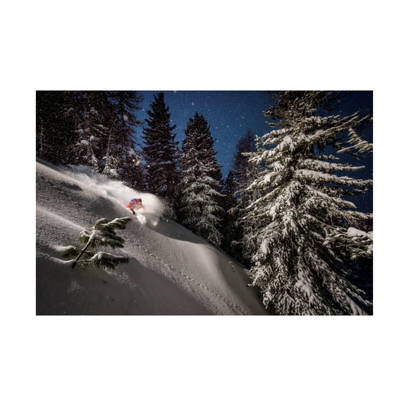 Tristan Shu 'Night Powder Turns With Adrien Coirier' Canvas Art