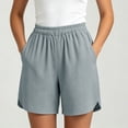 thumbnail image 2 of Wensltd Women Shorts Solid Wide Elastic Waistband Front Side Pockets Daily Casual Shorts Lightweight, 2 of 7