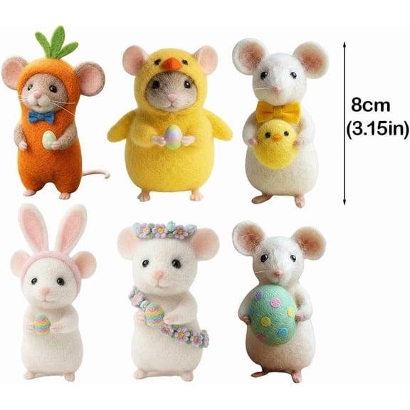 RKSTN Easter Felt Mice Figurines, 3.15" Handmade Wool Mouse Couple Table Decorations, Tiered Tray Tabletop Decor, Anniversary Easter Gifts