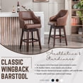 thumbnail image 6 of 28" Counter Height Bar Stools Set of 2, Swivel Upholstered Barstools with Solid Wood Legs and Footrest, Farmhouse Bar Chairs for Kitchen Island, Brown PU Leather, 6 of 8