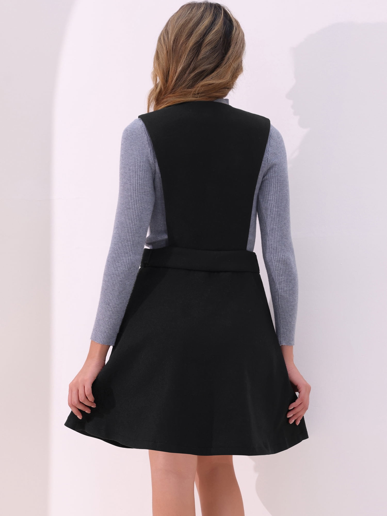 DARING DIVA Women's V Neck A Line Above Knee Pinafore Dress XL Black