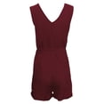 thumbnail image 5 of Fangasis Women Romper V Neck Jumpsuits Solid Color Short Jumpsuit Ladies Casual Shorts Plain Holiday Mini Pants Wine Red M, 5 of 6