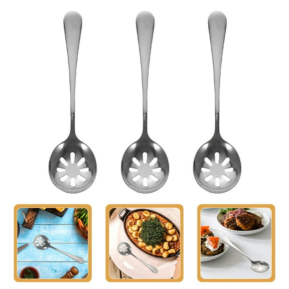 Raindrops 3Pcs Round Spoons 7.8X2.0X0.4In Stainless Steel Slotted for Draining Liquids and Serving Pasta