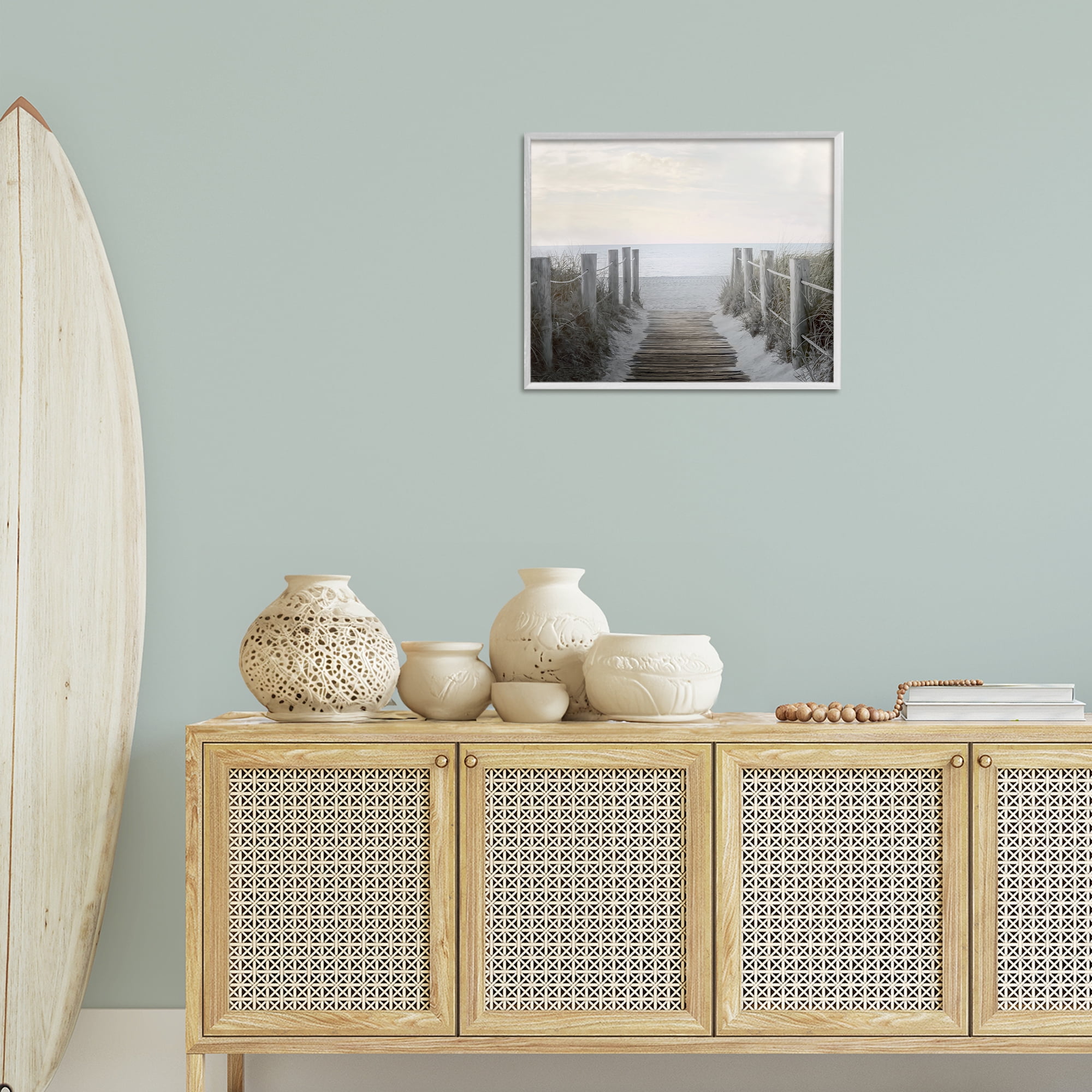 Stupell Industries Boardwalk Steps to Beach Landscape Photography White Framed Art Print Wall Art, 20 x 16