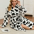 thumbnail image 7 of ZZwxWA Womens Plus Size Fleece Robe, Soft Plush Bathrobe for Women, Cute Cow Print Midi Sleepwear Housecoat Winter Loungewear, 7 of 7