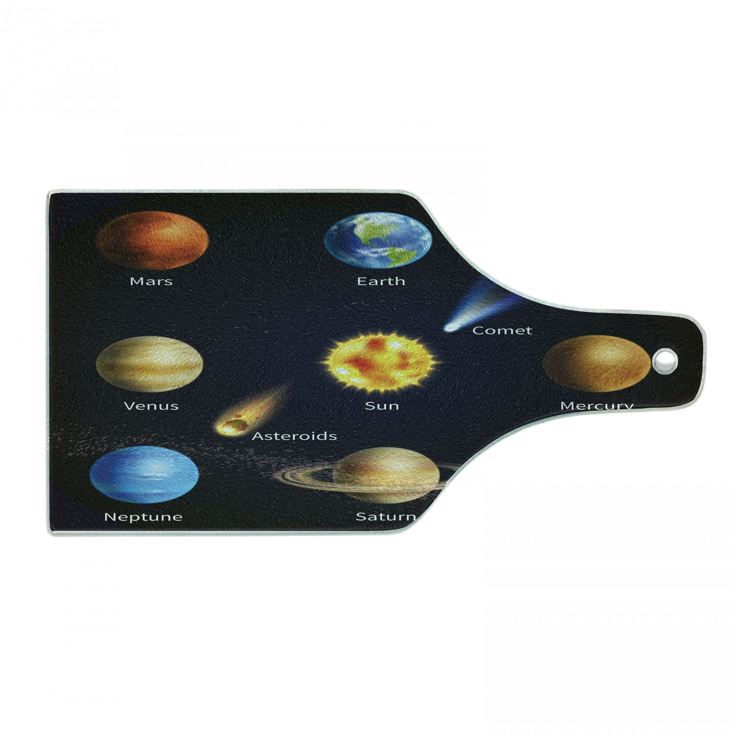 Multicolor Tempered Glass Cutting Board with Space Planets Design