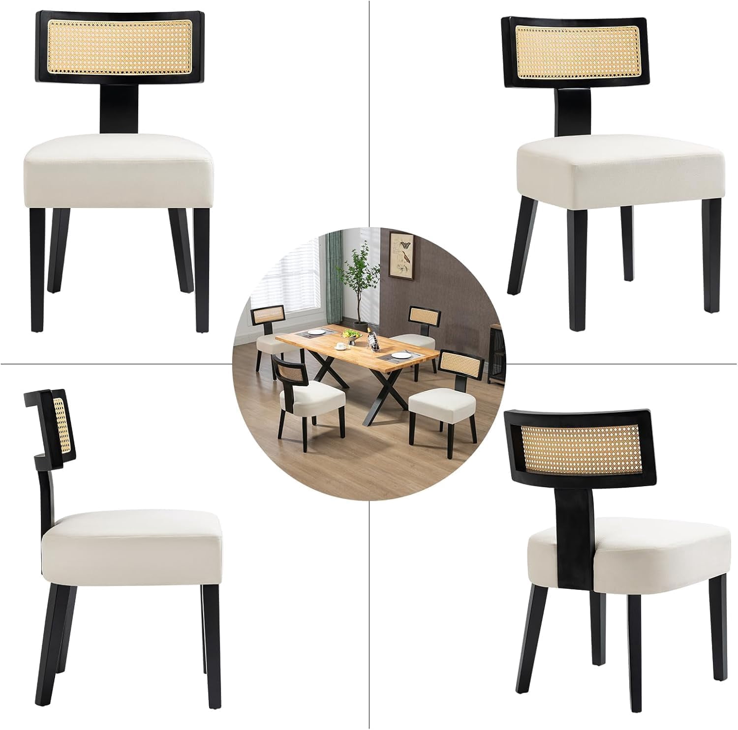 Solid Wood Rattan Dining Table and Chairs, Beige, Retro Home Decor, Living Room Armchair, Dining Room (set of2)