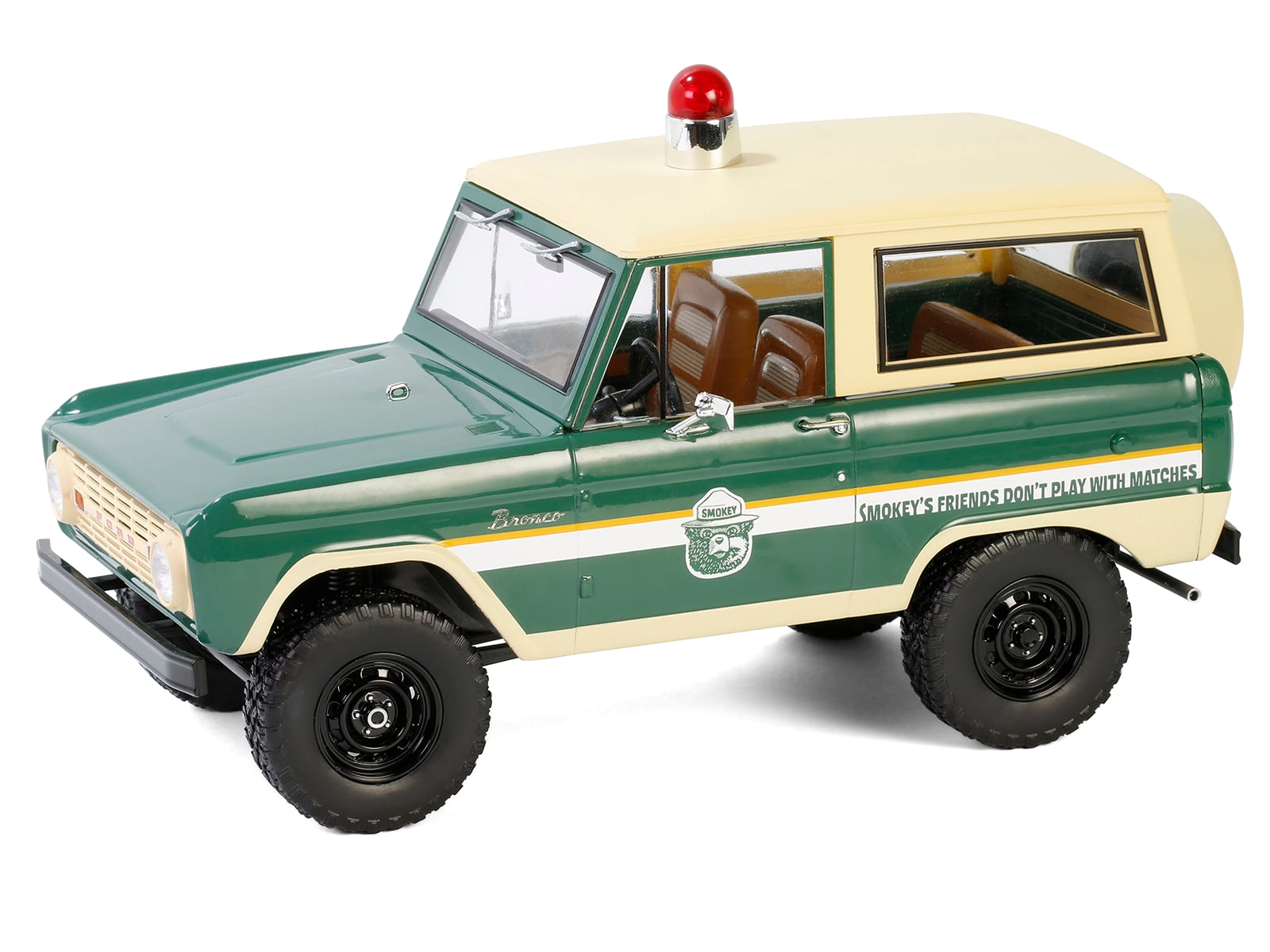 1967 Ford Bronco "Smokey Bear Forest Ranger" Green and Cream with White Stripes 1/18 Diecast Model Car by Greenlight