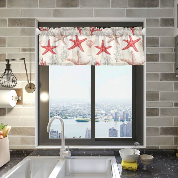 Yayeee Kitchen Valance Rod Pocket 54" x 18" Living Room Window Curtain, Brown Starfish