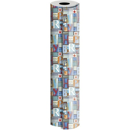 JAM Paper Industrial Size Bulk Wrapping Paper Rolls, Block Happy Birthday Design, Full Ream (2082.5 Sq Ft), Sold Individually