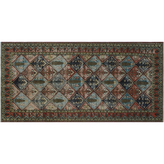 Semi Antique Ezekiel Blue/Peach Runner, 4'7" x 9'10"