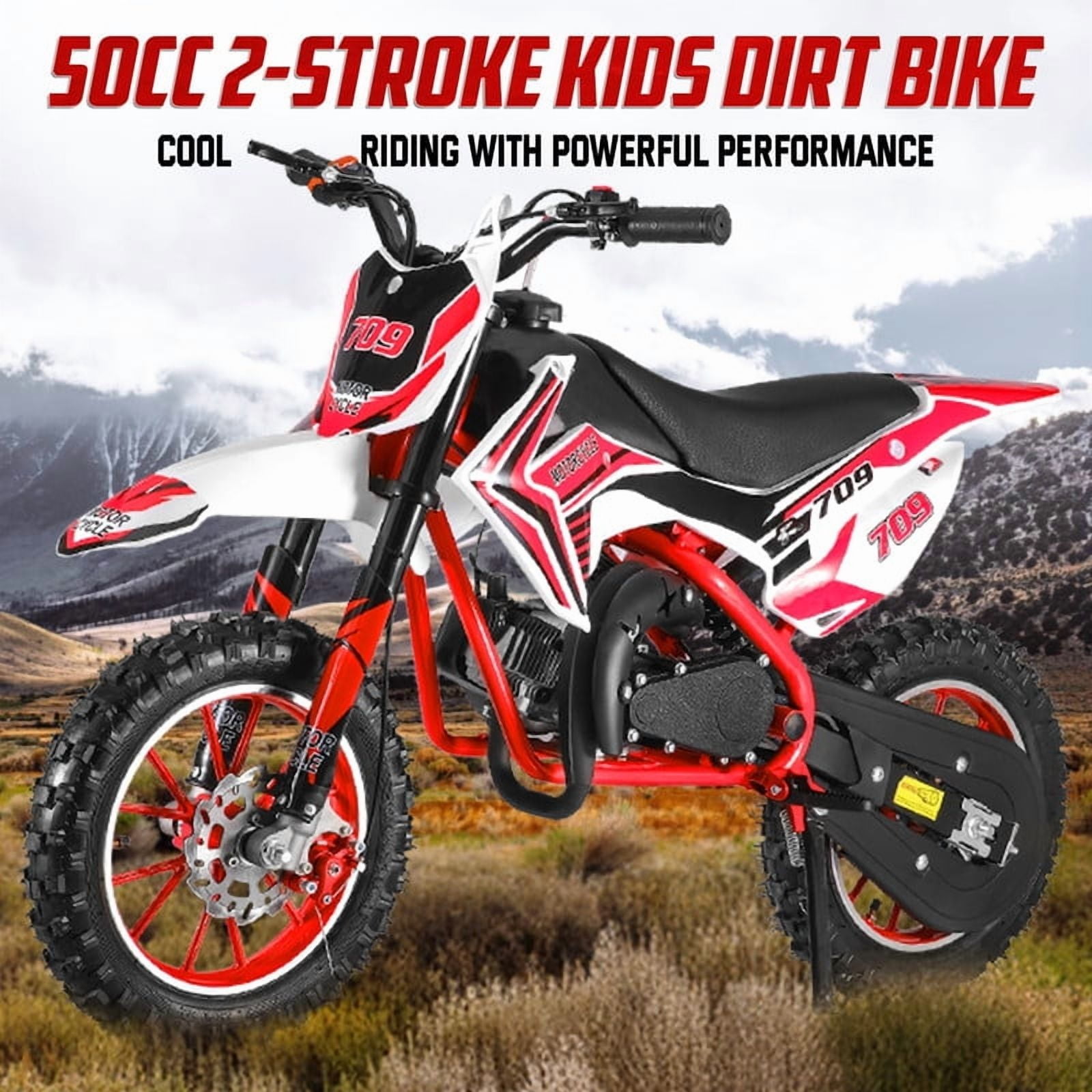 49cc Kids Dirt Bike, 2-Stroke Gas Power Motocross, Off Road Mini Motorcycle, Children Pocket Motorbike with Front Rear Disc Brakes & Handlebar Switch & Off-Road Tires