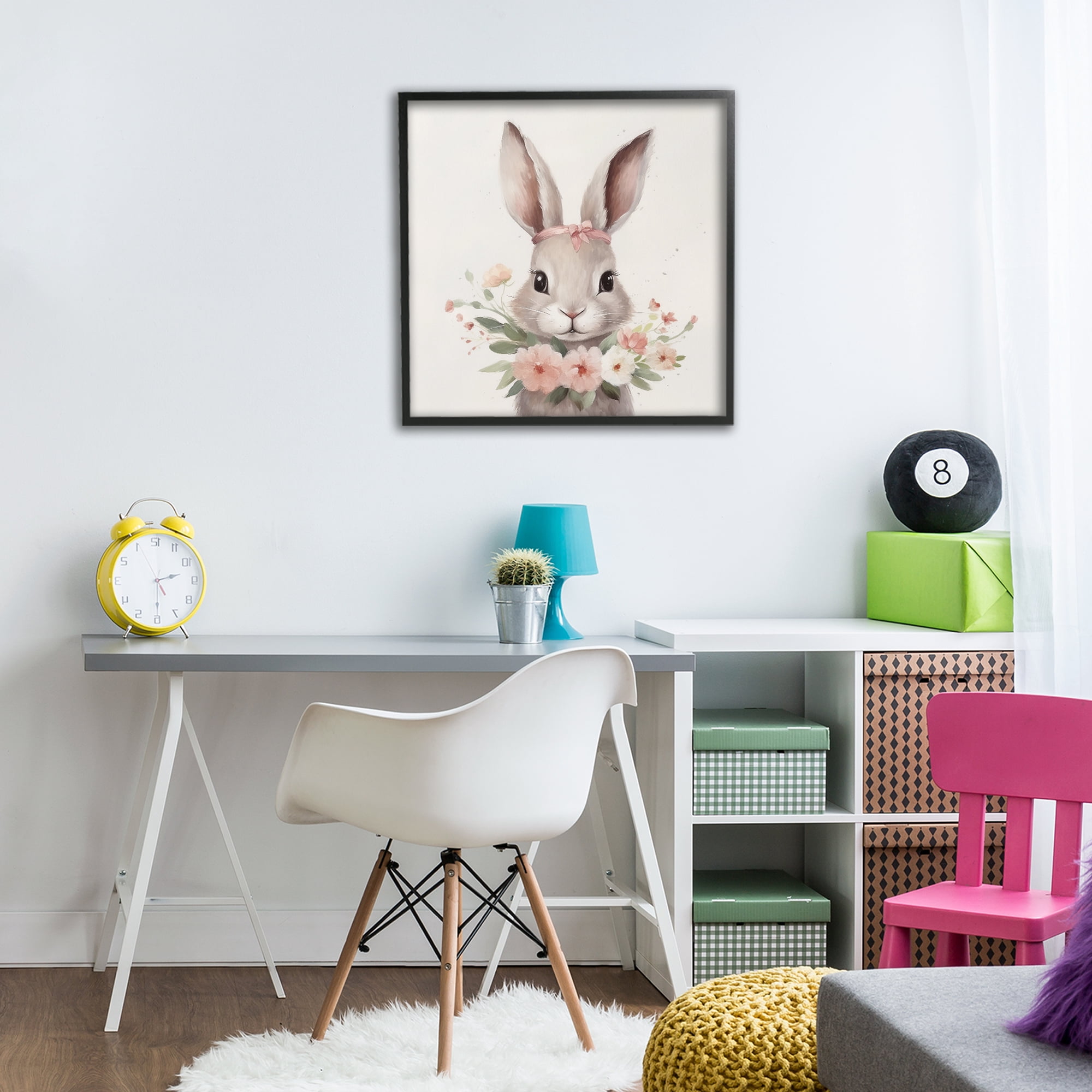 Stupell Industries Charming Bunny in Floral Wreath Black Framed Giclee Art, design by Lazar Studio