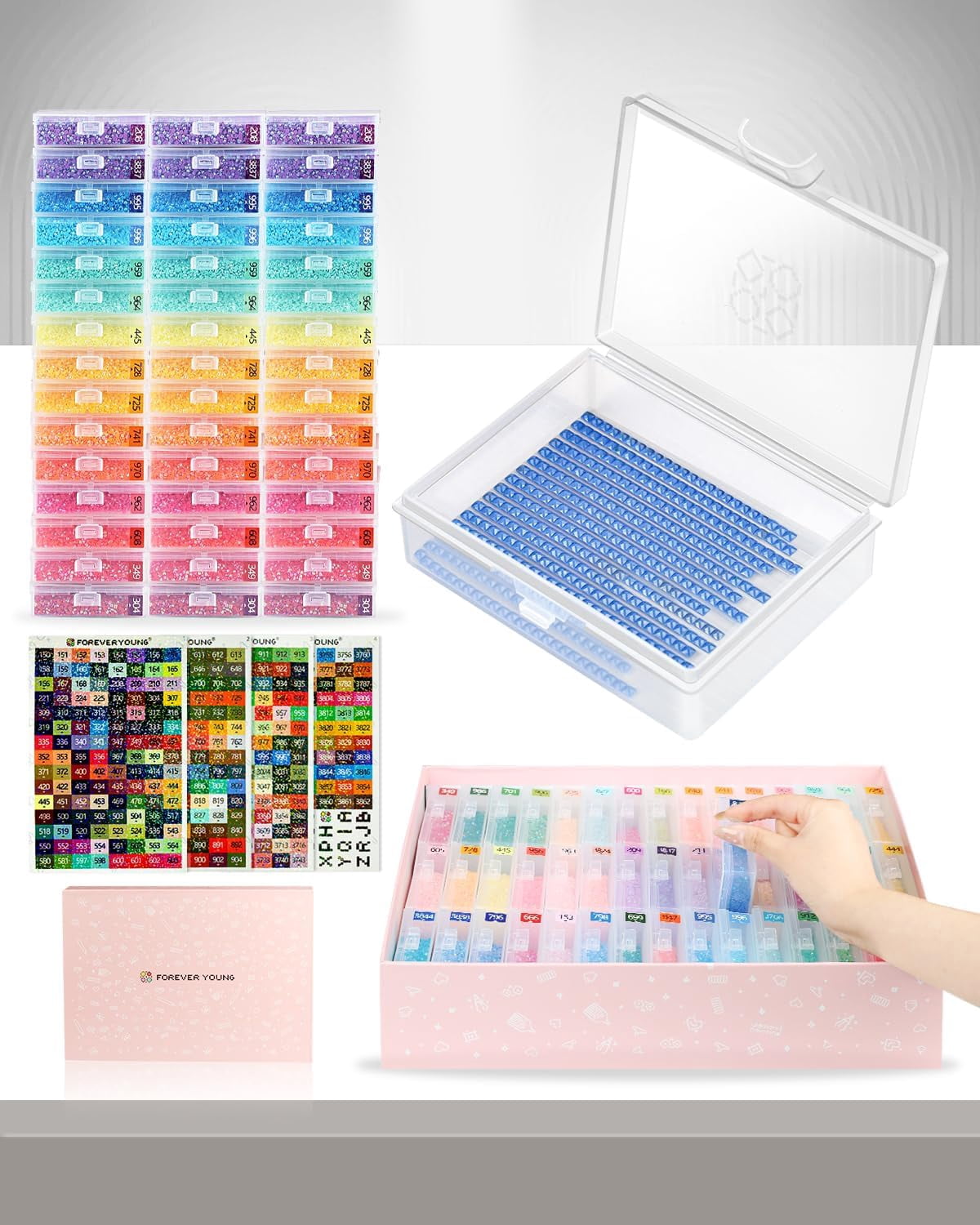 60pcs Diamond Art Storage Containers Trays ＆ Stand, Diamond Painting Accessories Diamond Painting Trays with Lids, 2-in-1 Diamond Art Trays and Diamond Painting Storage, Tools Storage Rack