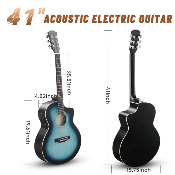 41in Basswood Panel Matte Edging Folk Guitar with 15W Amplifier Bag Tuner and other Accessories Rubbed Blue
