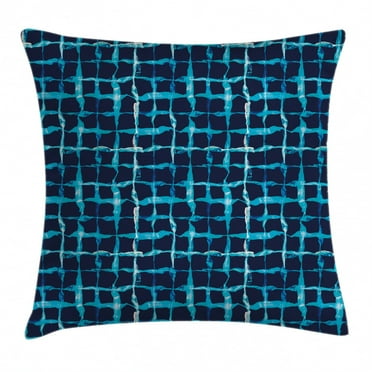 Indigo Throw Pillow Cushion Cover, Watercolor Print Geometric Squares Lines Aqua Pool Inspired Design, Decorative Square Accent Pillow Case, 24 X 24 Inches, Navy Blue White and Sky Blue, by Ambesonne
