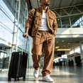 thumbnail image 3 of EANJE Mens Tracksuit 2 Piece Corduroy Set Button Down Collared Jacket Long Sleeve Pants Soft Regular Fit Casual Streetwear Suit with Pockets Brown M, 3 of 5