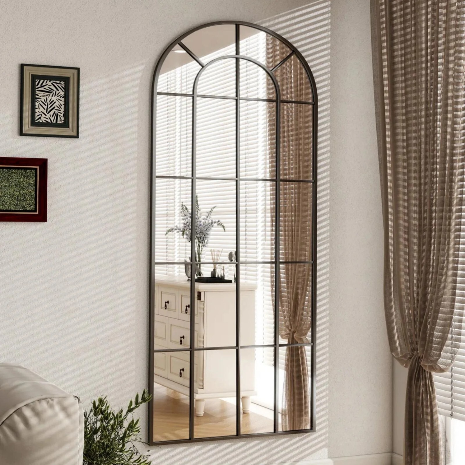 AUROMIR 71"x30" Windowpane Full Length Wall-Mounted Floor Mirror, Black