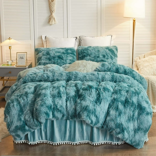 LIFEREVO 3 Pieces Luxury Shaggy Faux Fur Duvet Cover Set Soft Fluffy