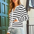 thumbnail image 2 of Ashirexll Womens Long Sleeve Tops, Womens Fleece Coats, Knitted Button Up Cardigan Striped Long Sleeve Round Neck Sweater, 2 of 7