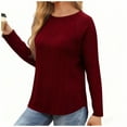 thumbnail image 3 of ClodeEU Womens Fall Crewneck Long Sleeve Tunic Sweaters ,Casual Loose Fit Crewneck Tops With Curved Hem Red,Womens Plus XXL, 3 of 7