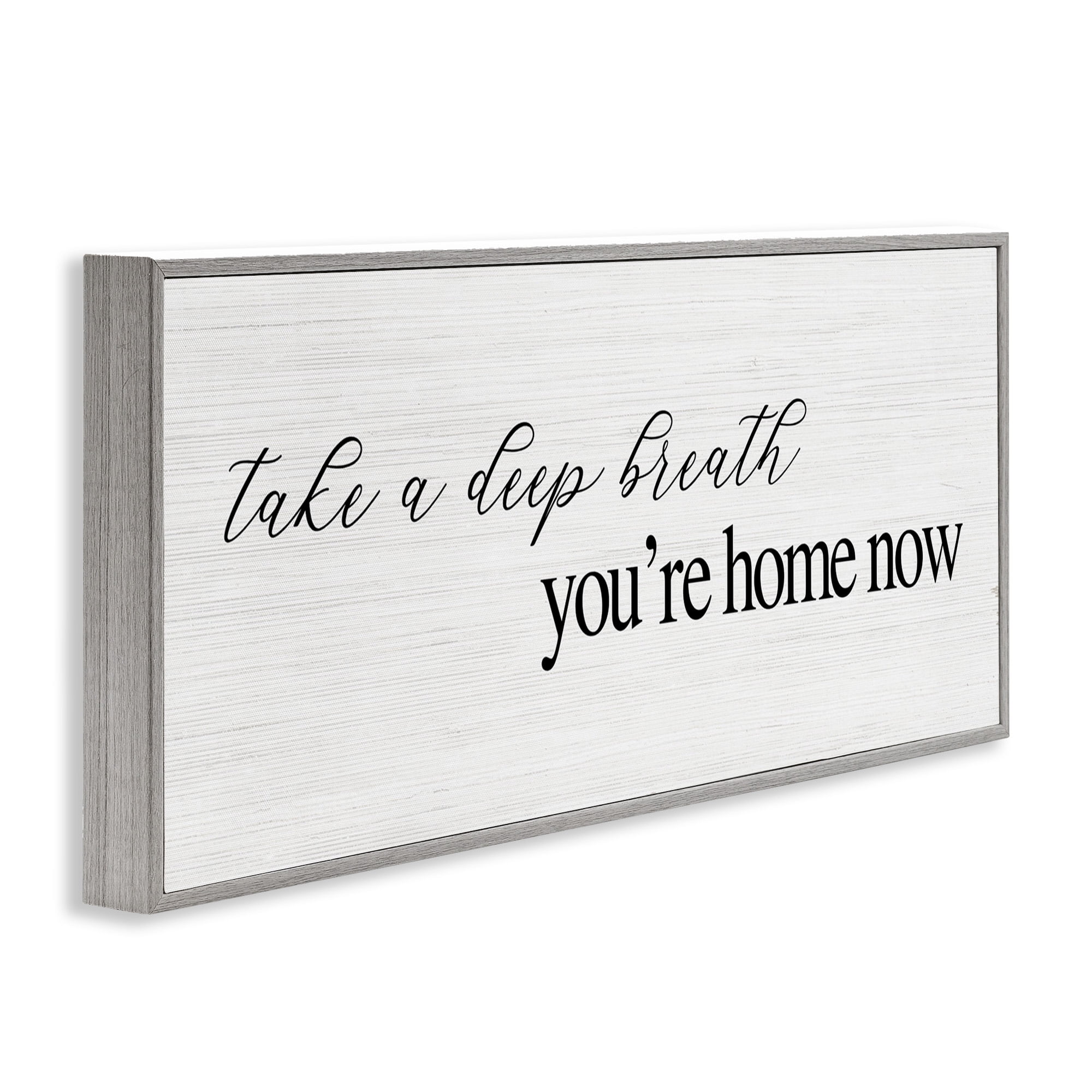 Stupell Industries Deep Breath You're Home Phrase Typography Painting Gray Framed Art Print Wall Art, 30 x 13