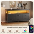 thumbnail image 3 of Amadwell LED TV Stand, 47 Inch Fabric Dresser with Built-in Power Outlets, Multi-Functional Entertainment Center Supports TV Up to 55 Inches, 6 Drawer Storage Dresser for Bedroom , Living Room，Black, 3 of 9