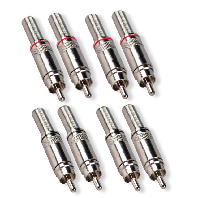 RCA Connector Solder, Besmelody 4-Pair RCA Male Plug Screws Soldering Audio Video in-Line Jack Adapter with Spring Strain Relief