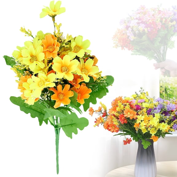 1 Bundle Artificial Daisies Flowers,Plastic Memorial Bouquet Realistic Fake Flowers for Cemetery Hanging Window Box & Home Table Centerpieces Decor(F)