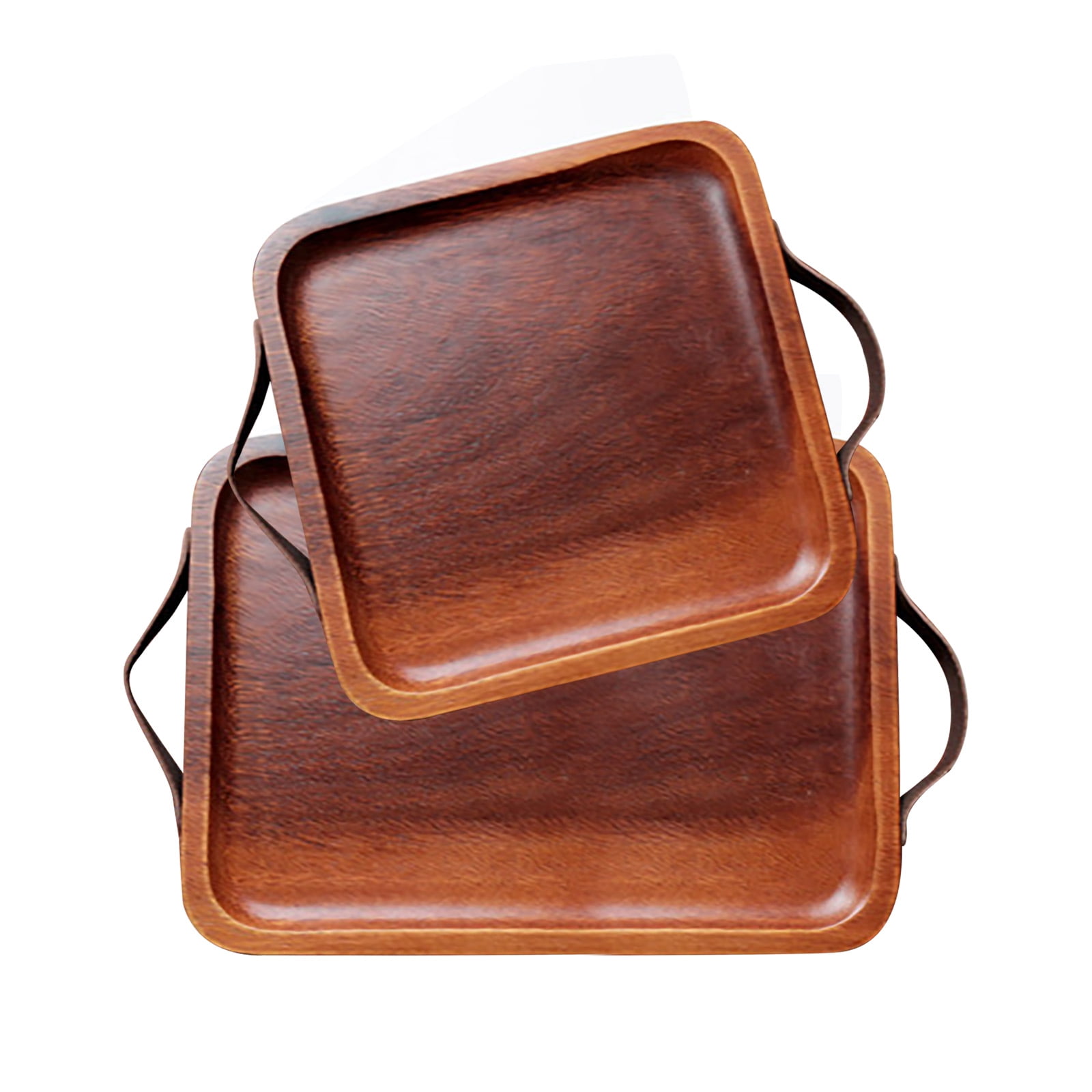 Famyfamy 2 pcs Serveware Serving Tray Cowhide Handle Rectangular Food