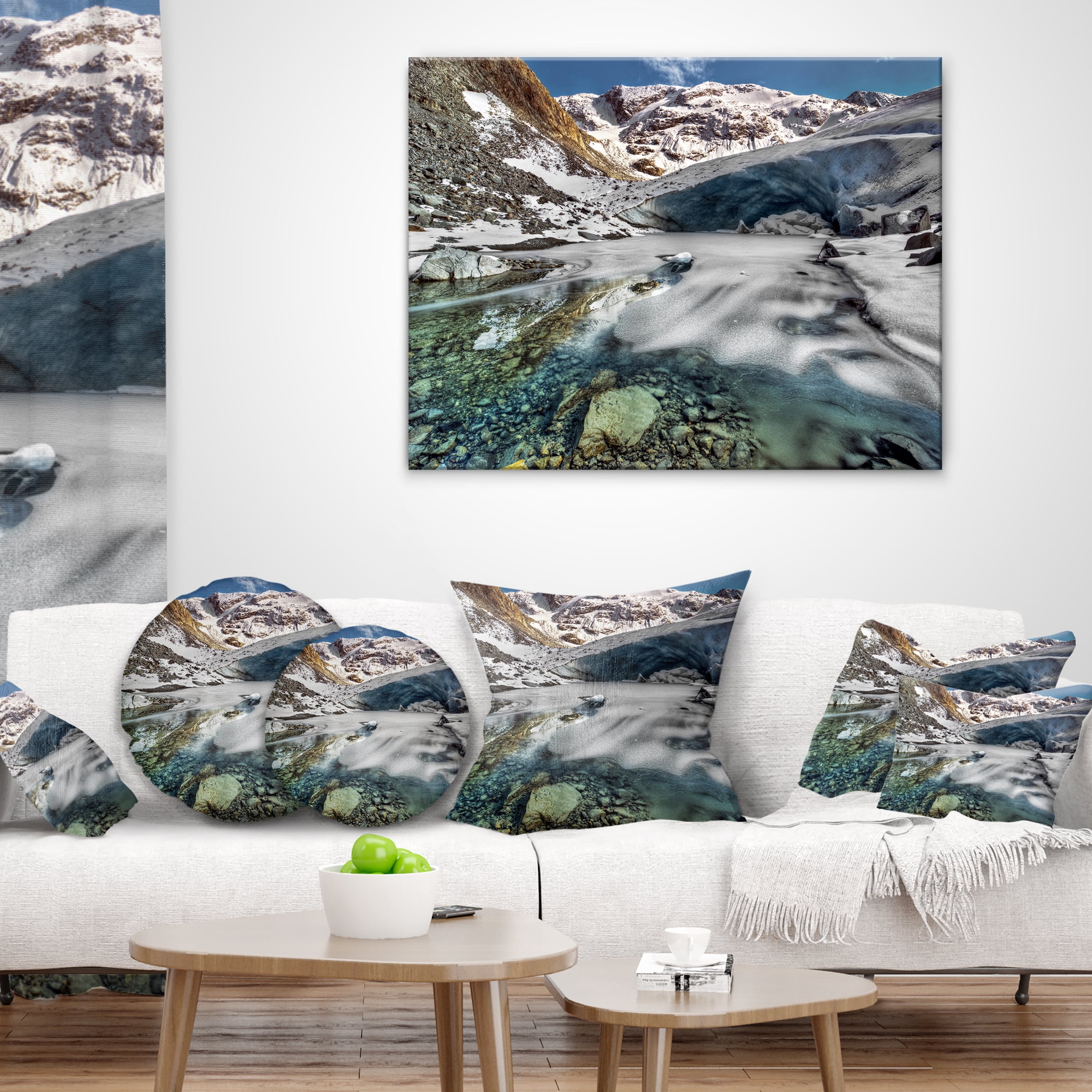 Designart Cave in Rugged Rocky Setting - Landscape Printed Throw Pillow - 18x18