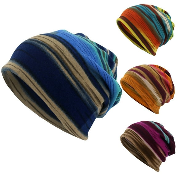 Dailypoc Unisex Stripe Print Scarf Beanie - Convertible Windproof Hat, Design for Warmth, Adjustable Fit, Perfect for Hiking & Daily Errands, Trendy All-Season Pick,Blue,One Size
