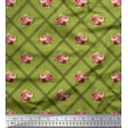 thumbnail image 1 of Soimoi Silk Fabric Check,Leaves & Rose Floral Print Fabric by Yard 42 Inch Wide, 1 of 3