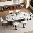 thumbnail image 6 of 71" Oval Modern Dining Table for 6, White Sintered Stone Tabletop with Black Wooden Dual-Pedestal, Round Kitchen Table for Dining Room (Table Only), 6 of 6