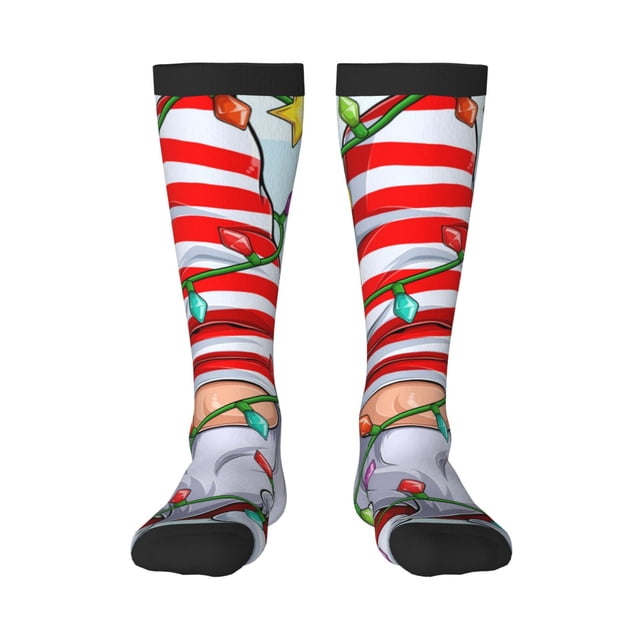 Fotbe Funny Christmas Gnome Calcetas Divertidas Estampadas para Hombre y Mujer, Calcetas de Algodón hasta la Rodilla para Caminar, Correr, Enfermería y Embarazo