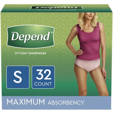 Depend FIT-FLEX Incontinence Underwear for Women, Maximum Absorbency, S, Blush, 32 Count