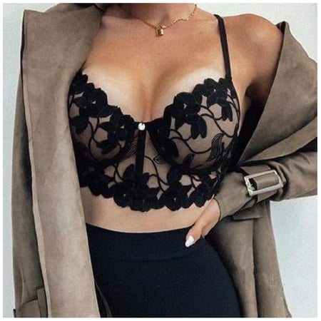 

HOMBOM Back Smoothing Bras for Women Sheer Lace Bralette Sexy Spaghetti Strap Unlined V-Neck Full Coverage Non-Padded Underwire Bralettes Lingerie Underwear Black S(4)