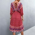 thumbnail image 5 of USSUMA Dresses For Women Party Casual,Women Bohemian Summer Dresses V Neck 3/4 Long Sleeve Ruffle Floral Flowy Boho Babydoll Mini Short Beach Dress, 5 of 7