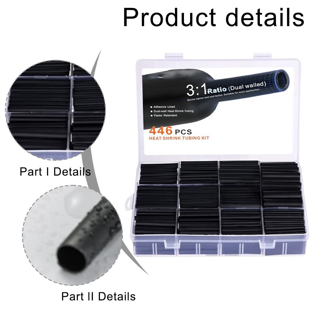 446Pcs Heat Shrink Tubing Kit 3:1 Ratio For Industry Ships Wire Connections Etc