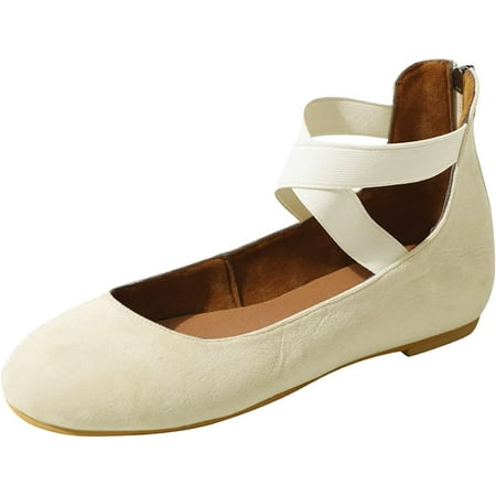 

XWQYRG Comfort Solid Ballet Flats Shoes for Women Ladies Elastic Strap Flat Soft Sole Single Square Toe Fashion Shoes Comfortable Suede Back Zipper Low Heel Single Dress Shoes Casual Dressy Beige