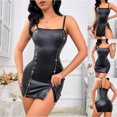 thumbnail image 2 of Fashion Sets for Women's PU Faux Patent Leather Sexy Bodycon Mini Dress Exotic Zipper Slit Babydoll Lingerie Chemise, 2 of 7