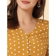 thumbnail image 5 of Top de blusa de oficina vintage Allegra K con botones de manga 3/4 lunares para mujer Amarillo XL, 5 of 5