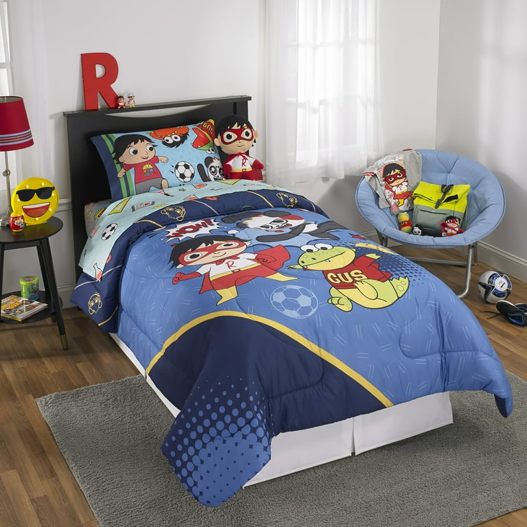 Ryan's World Kids Red Titan Twin Bed in a Bag, Comforter and Sheets, Blue,  Pocketwatch 