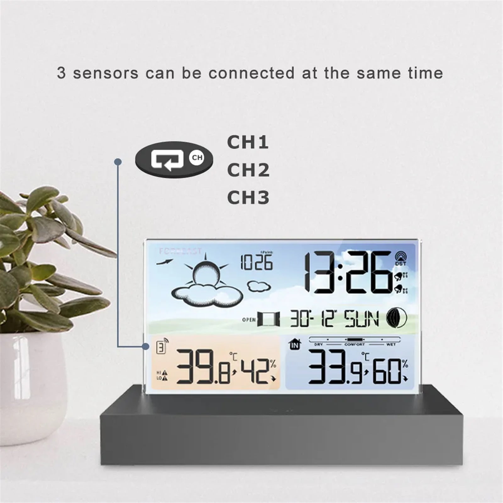 Digital Thermometer with Sensor Wireless Weather Station Temperature Humidity Weather Forecast Desktop Electronics Alarm Clock ,High Precision