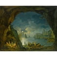 thumbnail image 2 of Joseph Rebell 14x12 Gold Ornate Wood Frame and Double Matted Museum Art Print Titled - Night Landscape with Bystanders in a Mediterranean Cave, 2 of 4