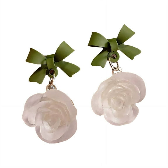 DESIGNICE Clip on Earrings,Layered 3D Petals Earrings for Women,Glossy Pearl Shine Tragus Earrings for Women,Green